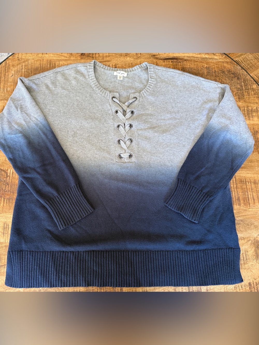 Tribal Ombre Crewneck Sweater - Gray to Navy, 100% cotton, XL